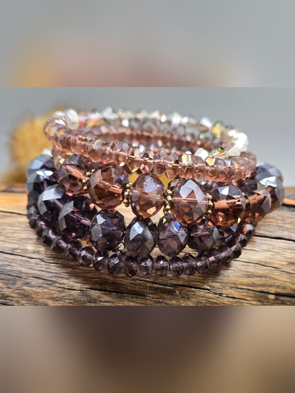 Faceted Glass Crystal Bracelet Wire Wrap 5-Layer Adjustable Sz 6-8